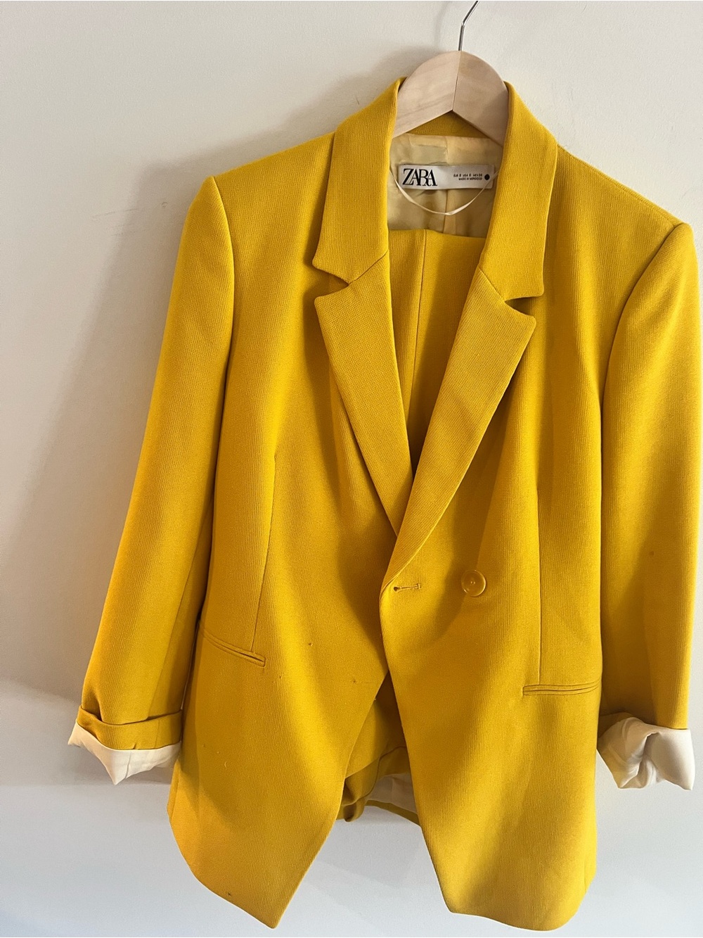 Zara Mustard Yellow Blazer & Wide Leg Trouser Suit Set
